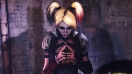 Sexy and curvy blonde evil chick Harley Quinn takes big dick in her mouth