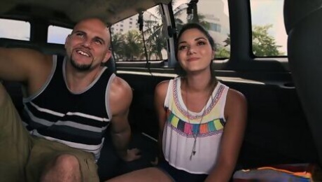 Bitchy big-bottomed brunette Jamie Sparx screwed in the old van